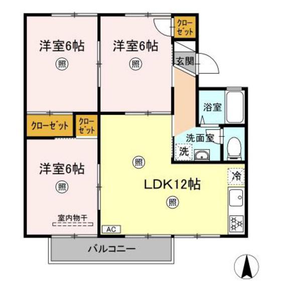 ニューハイツ1993B棟(3LDK/2階)の間取り写真