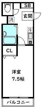 プラムコート(1K/2階)の間取り写真