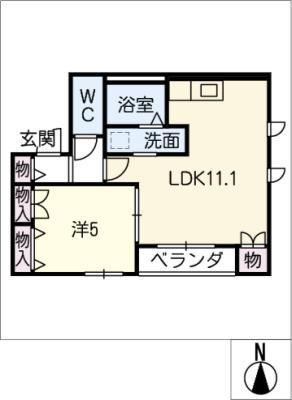 覚王山レジデンス(1LDK/3階)の間取り写真