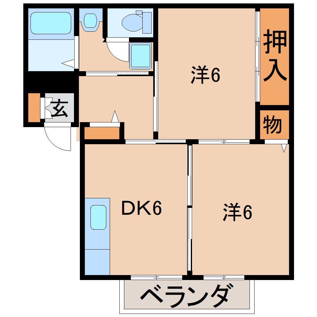 グリーンフィールド成出E(2DK/2階)の間取り写真
