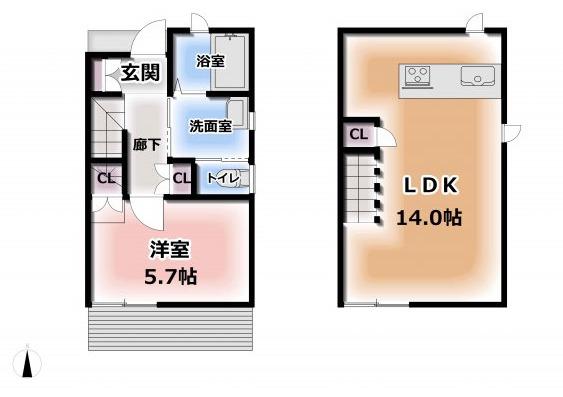 エクリュくしま(1LDK/1階)の間取り写真