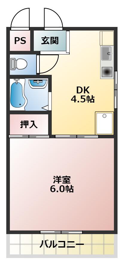 アパートメント柏原(1K/1階)の間取り写真