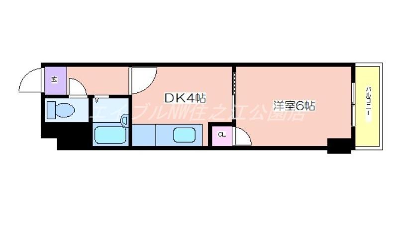 エフアール丸山通(1DK/1階)の間取り写真