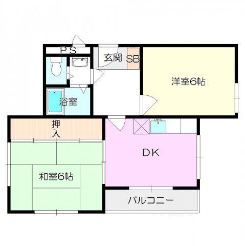 ボルネ塚口(2DK/2階)の間取り写真