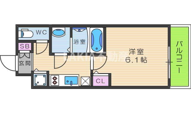 プレサンス上町台クレスト(1K/5階)の間取り写真