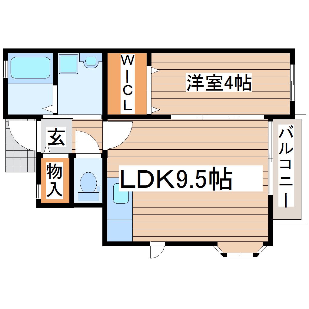 CREA八木山(1LDK/1階)の間取り写真