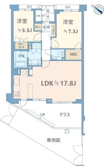 グランヴェール弦巻(2LDK/1階)の間取り写真