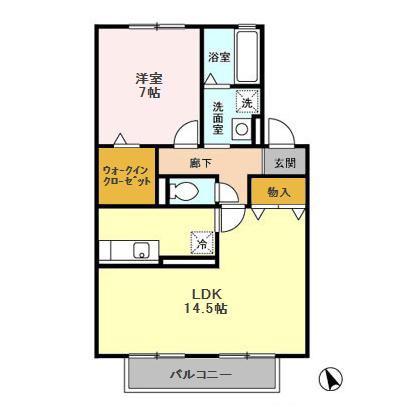 レインボータウン東山(1LDK/2階)の間取り写真