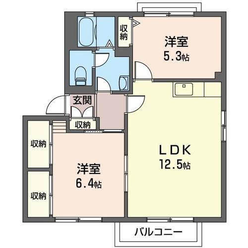 スプリングヴァレイD(2LDK/1階)の間取り写真