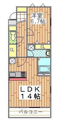 グローリエ(1LDK/3階)の間取り写真