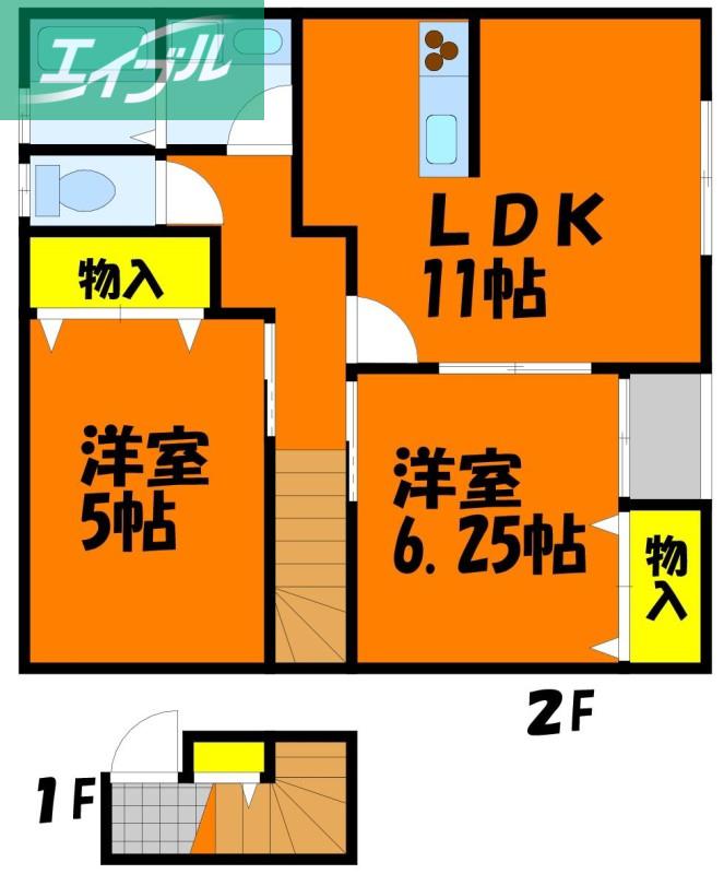 GROW西花尻(2LDK/2階)の間取り写真