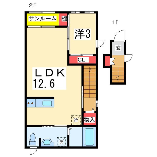 グランヴィアI・II・III(1LDK/2階)の間取り写真