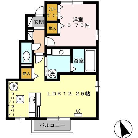 クレストヒルズB棟(1LDK/1階)の間取り写真
