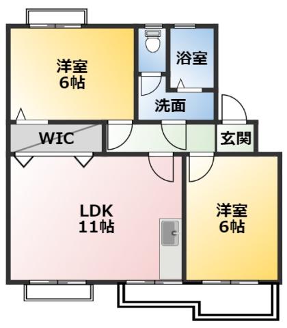 グリーンガーデン稲場A棟(2LDK/1階)の間取り写真