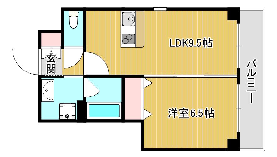ルミエール難波(1LDK/4階)の間取り写真