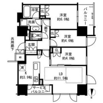 プレミスト梅田ノース(3LDK/3階)の間取り写真