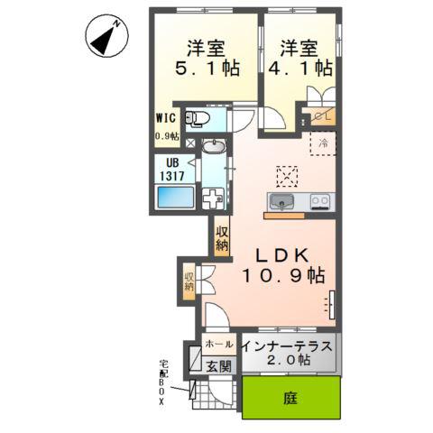 ルピナス滝(2LDK/1階)の間取り写真