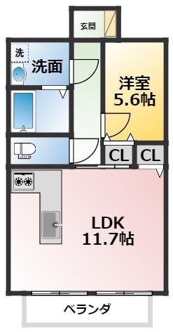 一ツ木ハイツ安井III(1LDK/3階)の間取り写真