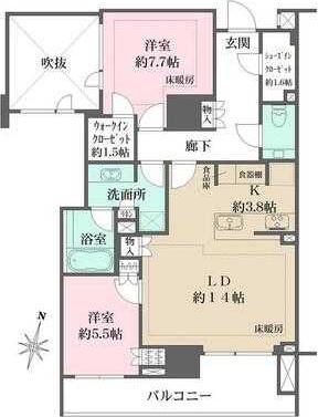 ザ・パークハウスグラン神山町(2LDK/4階)の間取り写真