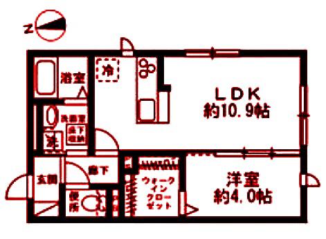 グレンブロッホ(1LDK/1階)の間取り写真