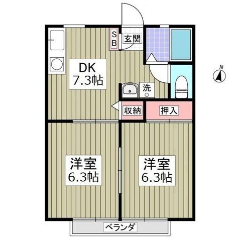 ムサシノハイムA(2DK/2階)の間取り写真