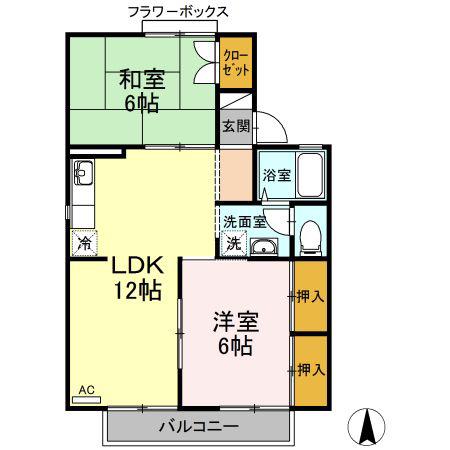 プレジール小野B棟(2LDK/2階)の間取り写真