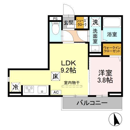 GRAND D-ROOM女鳥羽(1LDK/1階)の間取り写真