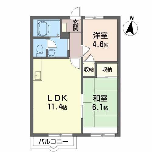 ビューラー美つ坦D(2LDK/1階)の間取り写真