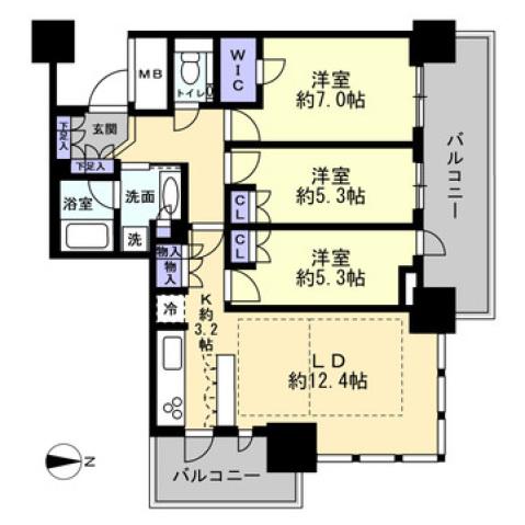 プラウドタワー岡山(3LDK/5階)の間取り写真