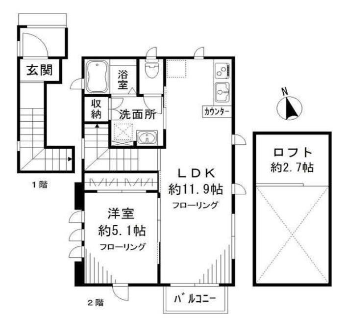 コリーナ南大井 B201(1LDK/2階)の間取り写真