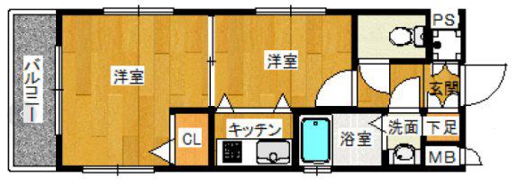 コンフォートベネフィス別府1(2K/1階)の間取り写真