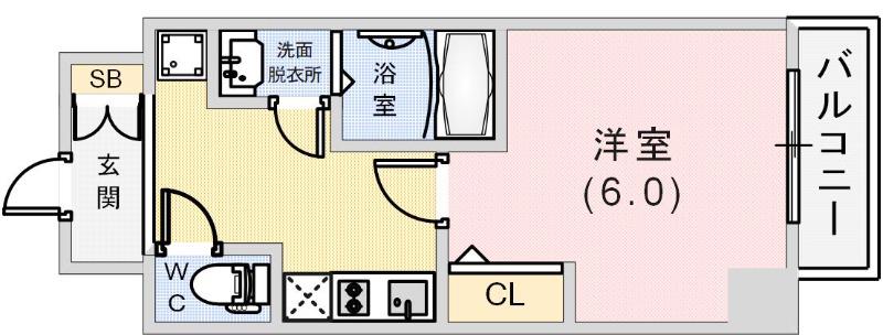 エスティライフ三宮東(1K/6階)の間取り写真