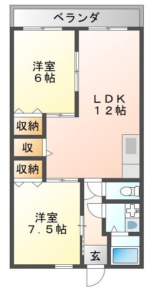 シャトー塚口 A棟(2LDK/4階)の間取り写真