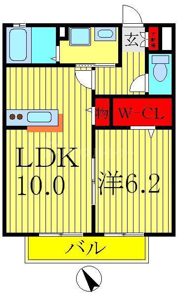 ニューポート北柏(1LDK/2階)の間取り写真