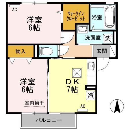 セジュール王ノ瀬(2DK/1階)の間取り写真