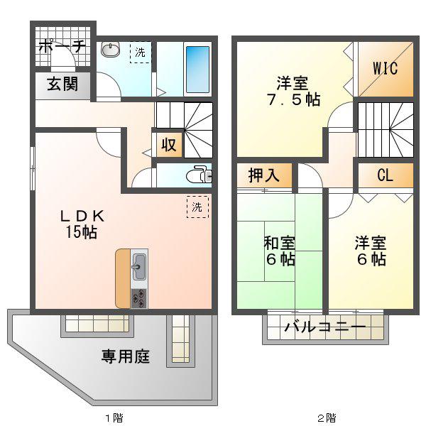 アルスクレストII2棟(3LDK/1階)の間取り写真