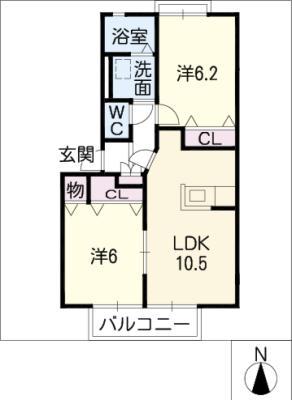 シティーグランツスエヒロA棟(2LDK/2階)の間取り写真
