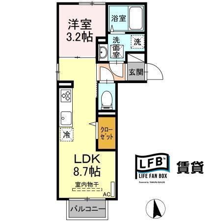 ＪＲ山口線 湯田温泉駅 徒歩15分 2階建 築4年(1LDK/2階)の間取り写真