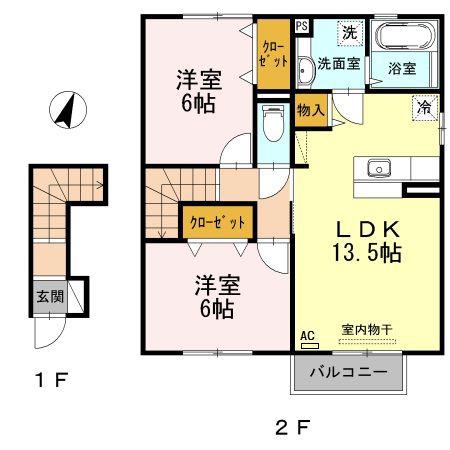 セジュールウィットKEI(2LDK/2階)の間取り写真