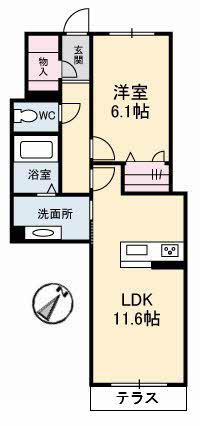 グランツヴィラ大福(1LDK/1階)の間取り写真