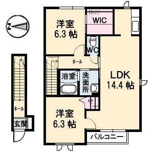 サンパレス大門(2LDK/2階)の間取り写真