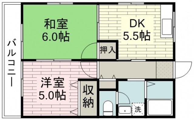 セルティア山王A棟(2DK/2階)の間取り写真