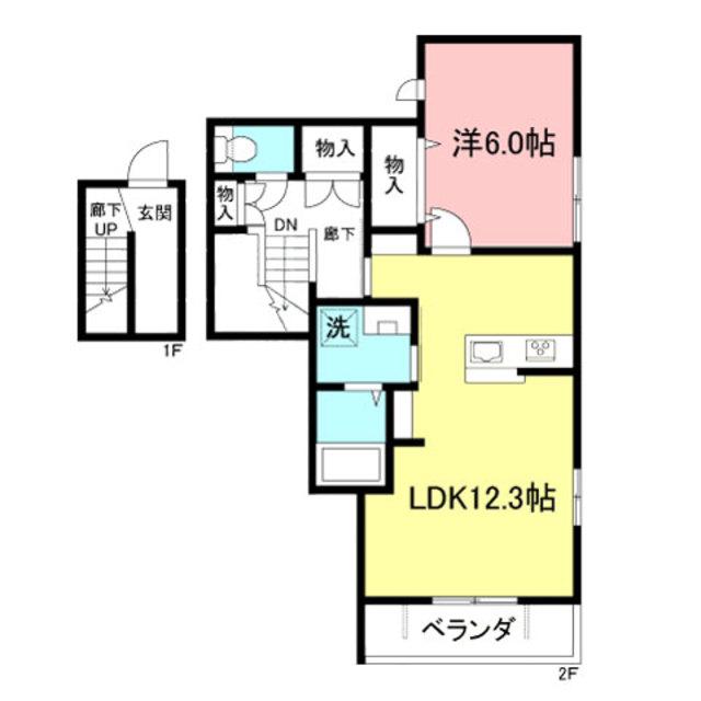 ゲミュートリヒ(1LDK/2階)の間取り写真