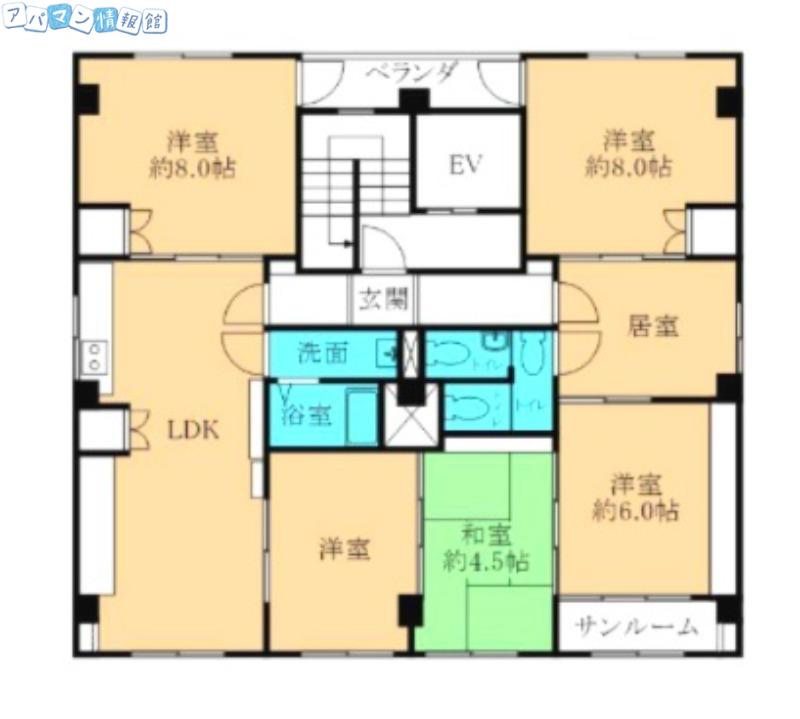 二葉コーポラス(6LDK/4階)の間取り写真