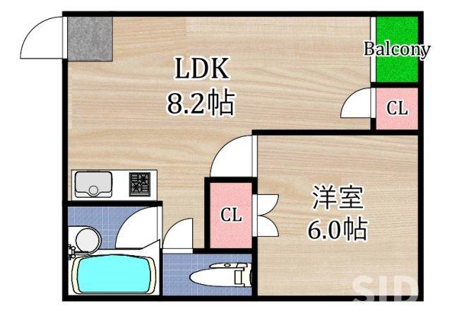 おしゃれ館新森(1LDK/4階)の間取り写真