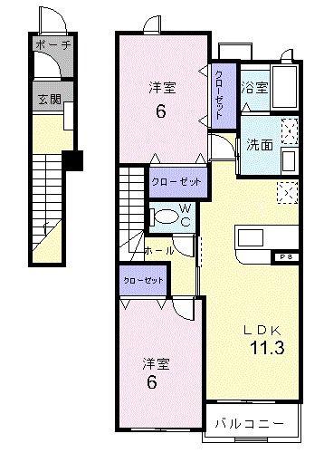 グレース・ガーデンIII(2LDK/2階)の間取り写真
