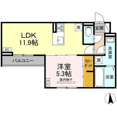 D-ROOM福沢町(1LDK/2階)の間取り写真