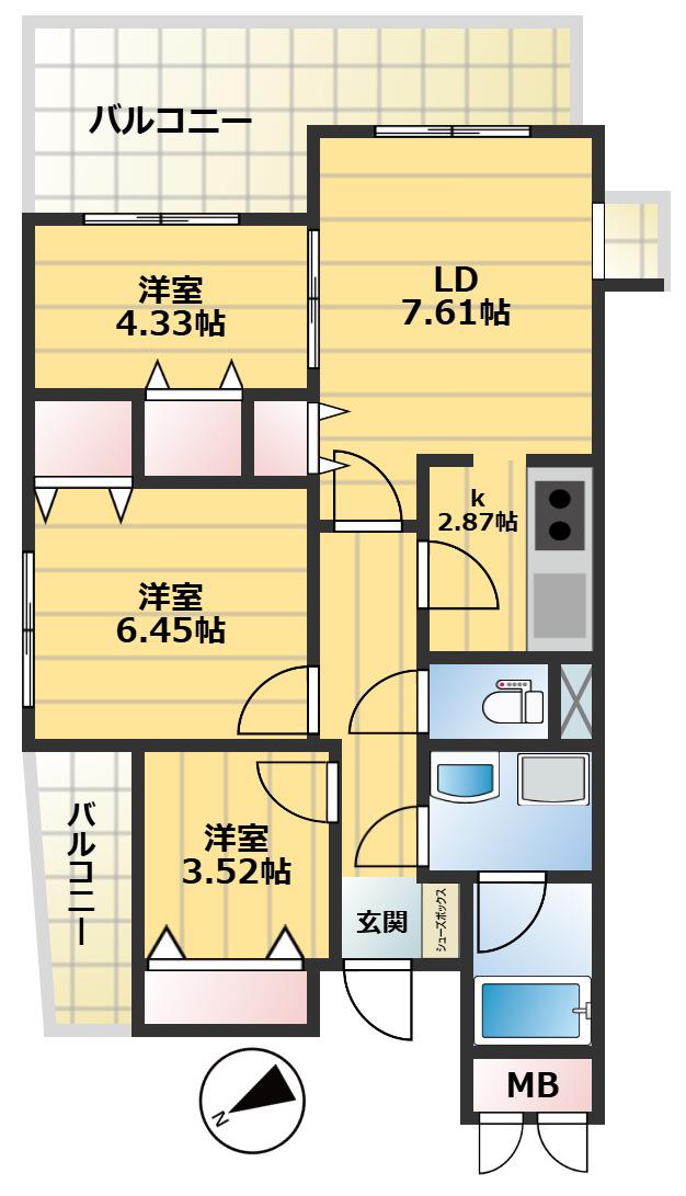 プファイル高井戸(3LDK/3階)の間取り写真