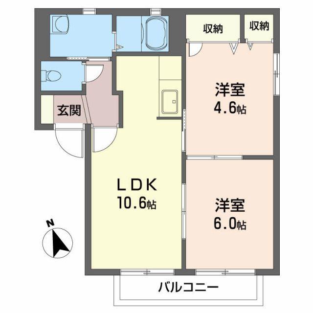 シャーメゾン沖洲3番館(2LDK/2階)の間取り写真