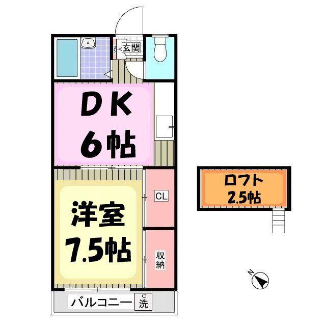リブレス春日部Ⅱ(1K/2階)の間取り写真